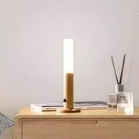 elegant wood-grain portable night light glowing in hallway scene from Gallery of Use