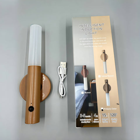 close-up of wood-grain texture on magnetic motion night light