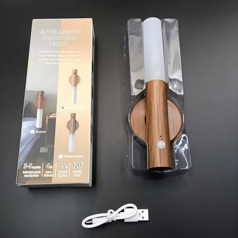 close-up of wood-grain texture on magnetic motion night light