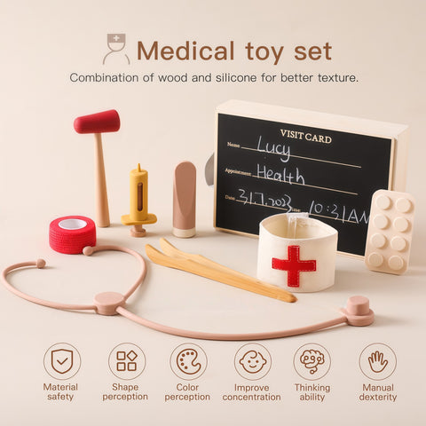 Wooden Doctor Pretend Play Set with Stethoscope